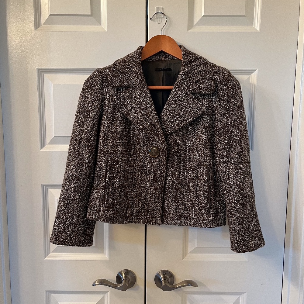 ELIE TAHARI Brown & Cream Cropped Swing Jacket